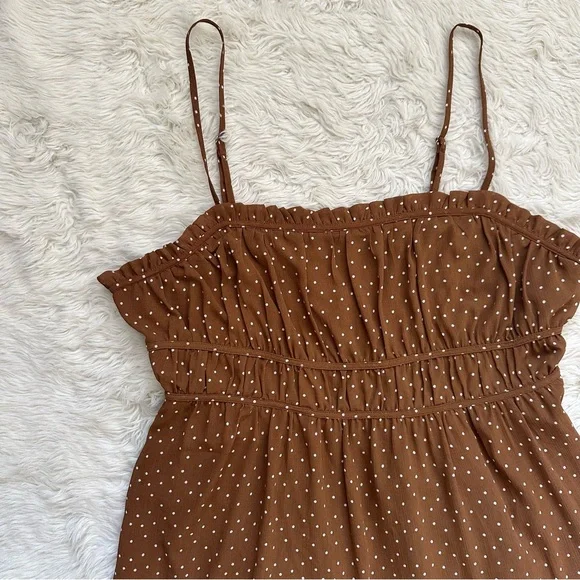 Madewell Dress Sophia Cami Tiered Midi in Dot Ruffle Sepia Polka Dot Brown 10 - Picture 6 of 14